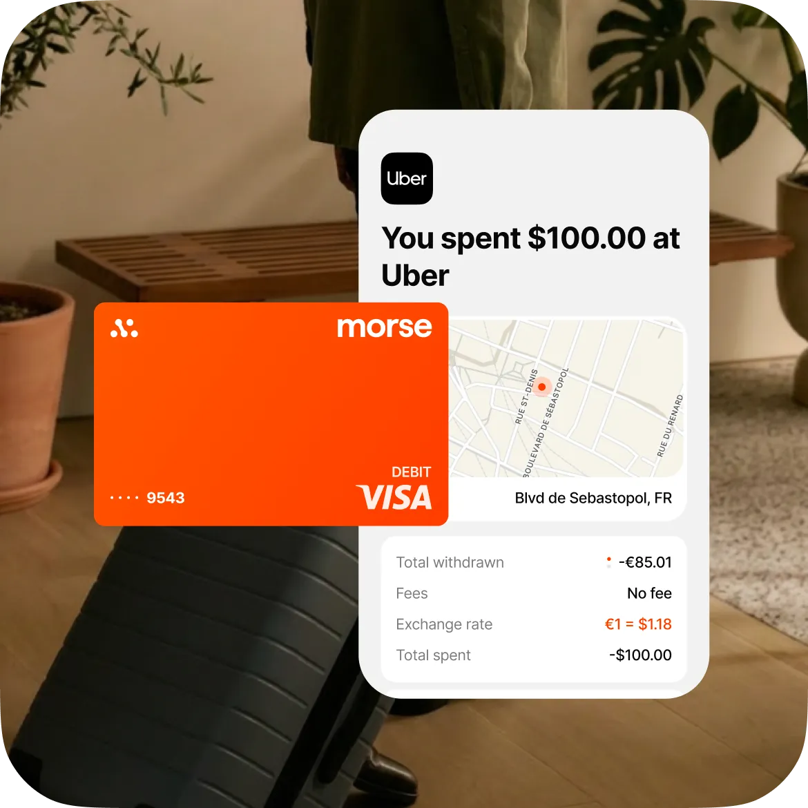 Morse Card Uber receipt abroad showing no fees and the real exchange rate