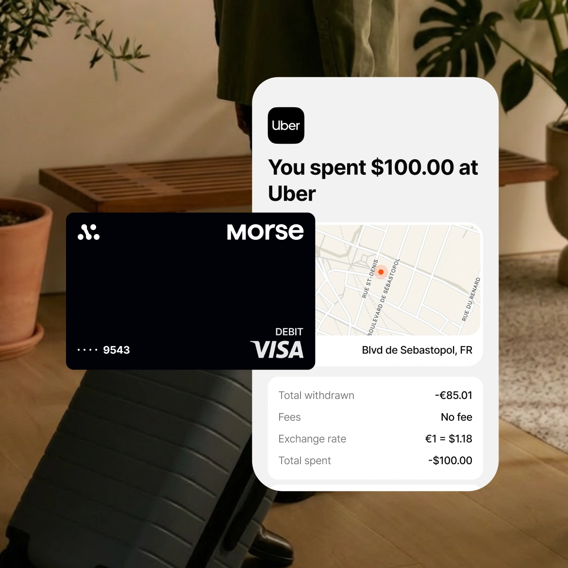 Morse Card Uber receipt abroad showing no fees and the real exchange rate