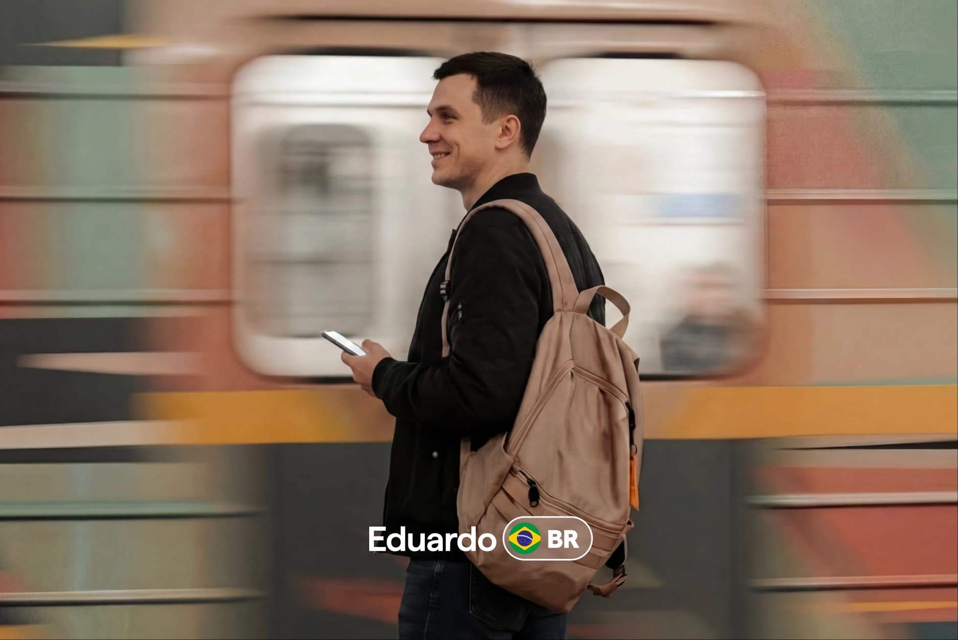 Eduardo from Brazil checking stocks at a train station