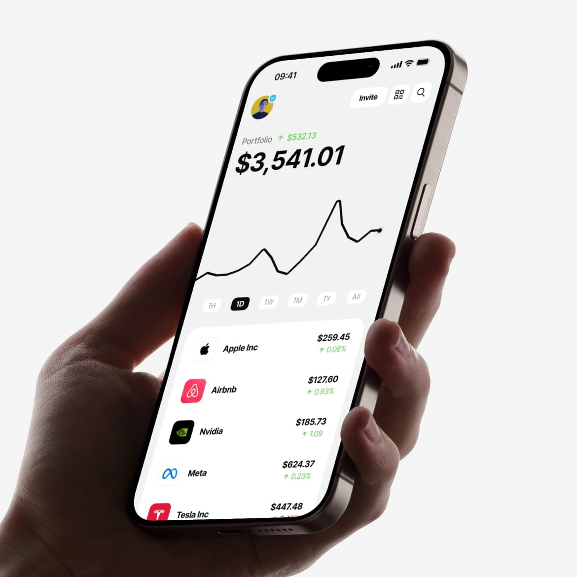 Morse invest portfolio showing $3,541 balance with stock list