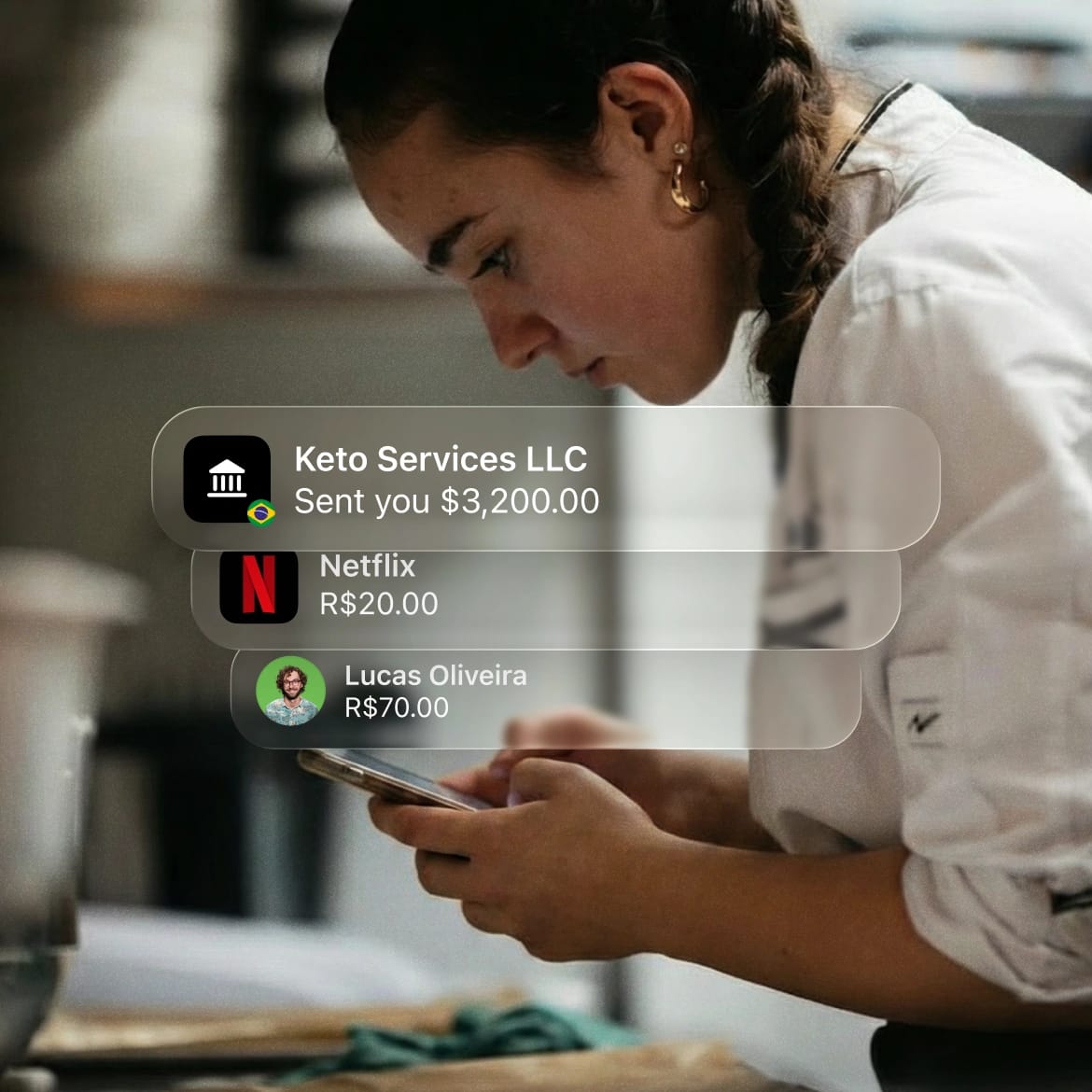 Morse transaction notifications over a cooking scene