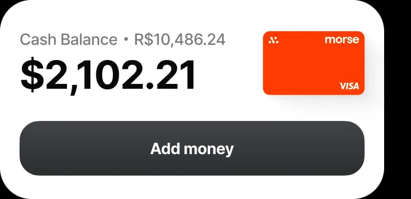 Morse wallet showing cash balance with Add money button