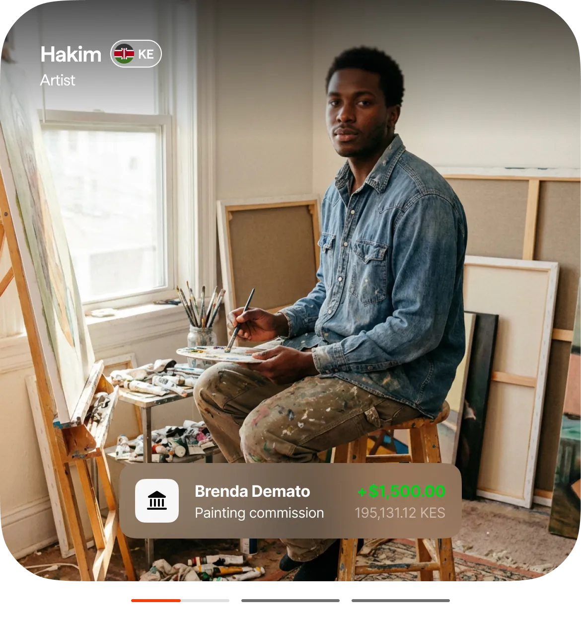 Hakim, an artist in Kenya, receiving a painting commission via Morse